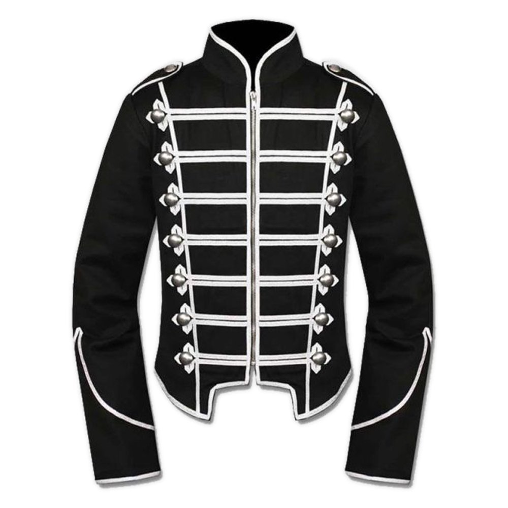 Gothic Black Sliver Military Drummer Jacket