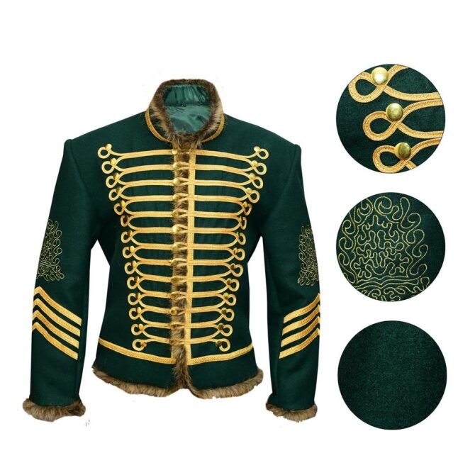 Jimi Hendrix Pipe Band 18th Century Napoleonic Green Hussar Jacket detail