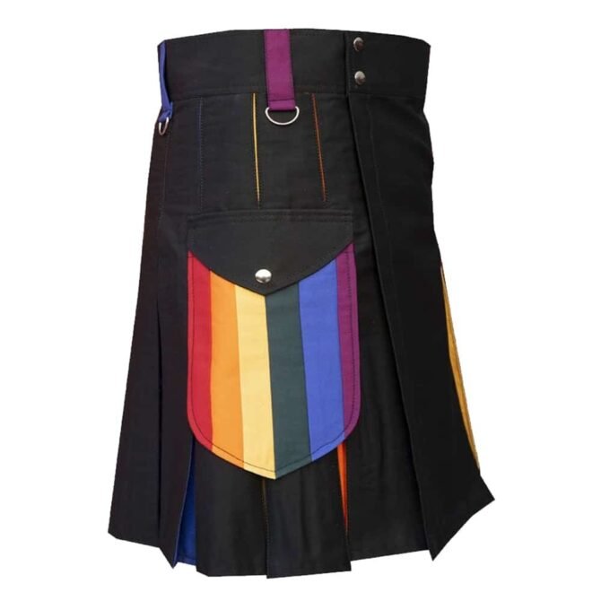 Black Cotton Hybrid Kilt Side