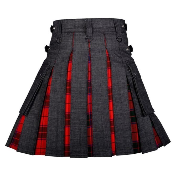 Denim Wallace Tartan Hybrid Kilt Back