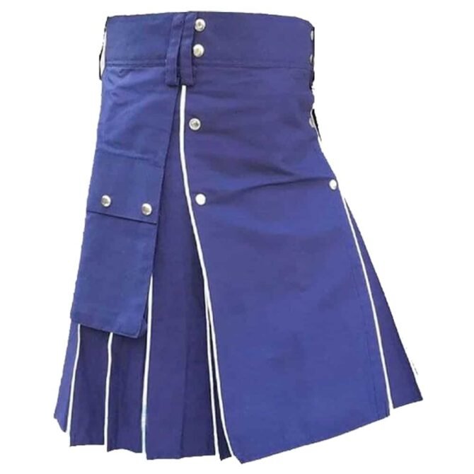 Mens Blue Utility Kilt Side