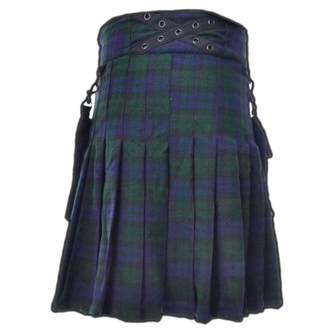 Modern Black Watch Tartan Utility Kilt Back