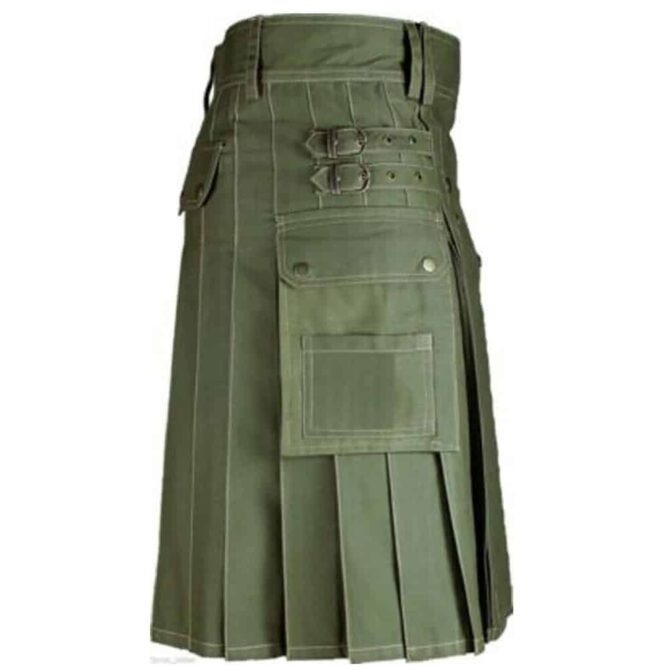 Olive Green Utility Work Kilt Side