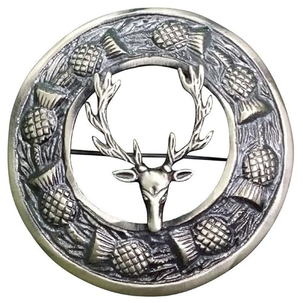 Stag Head Fly Plaid Brooch